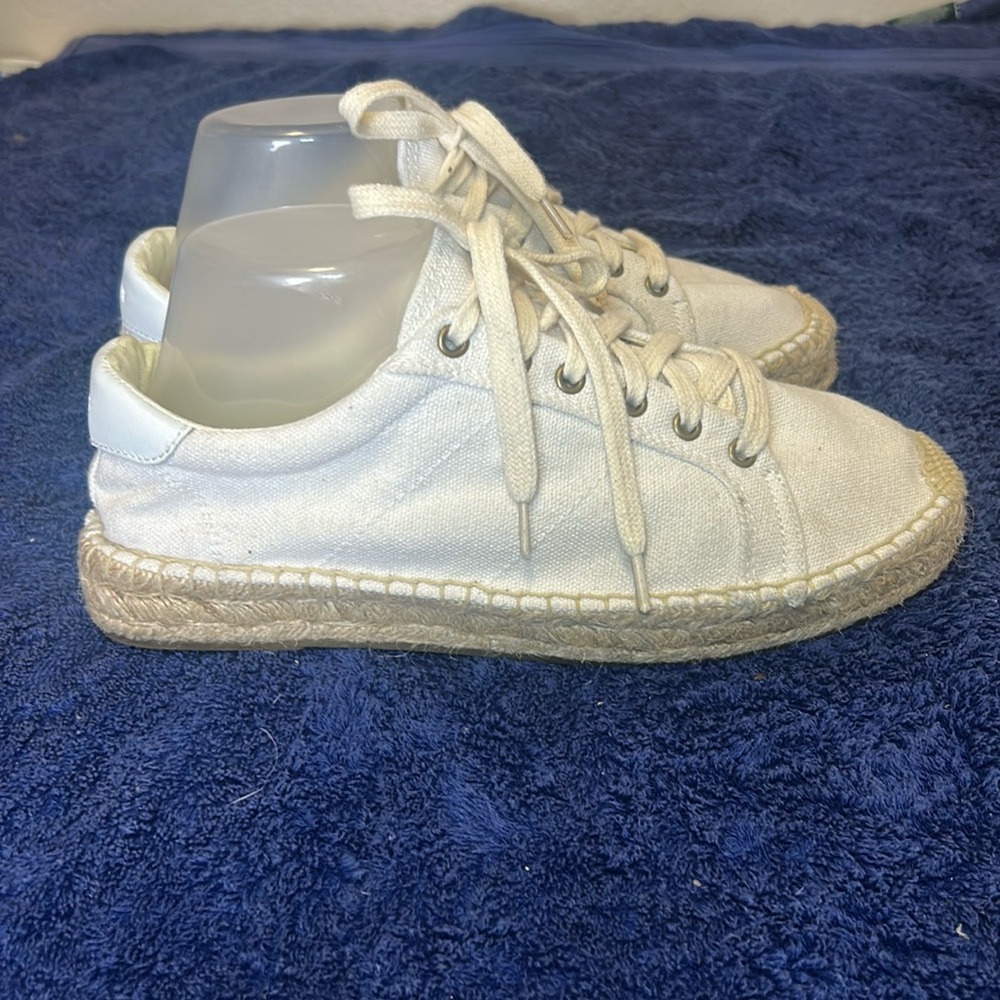 Soludos Cream White Canvas Flats Espadrille Sneakers Lace Up Women’s Size 9.5